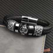 Buy MingAo 12*6mm Braided Leather Stainless Steel Charm Bracelet - Punk Wristband for Men's Fashion Jewelry 