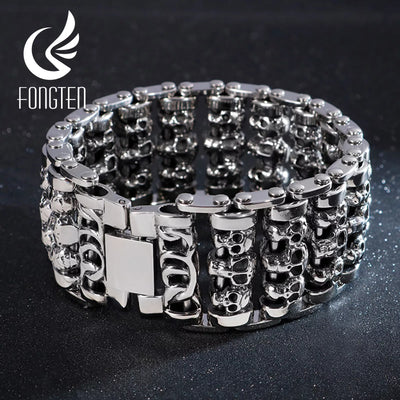 Buy Fongten Wholesale Wide Skull Stainless Steel Bracelet at Greater Goods