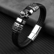 Buy MingAo 12*6mm Braided Leather Stainless Steel Charm Bracelet - Punk Wristband for Men's Fashion Jewelry 