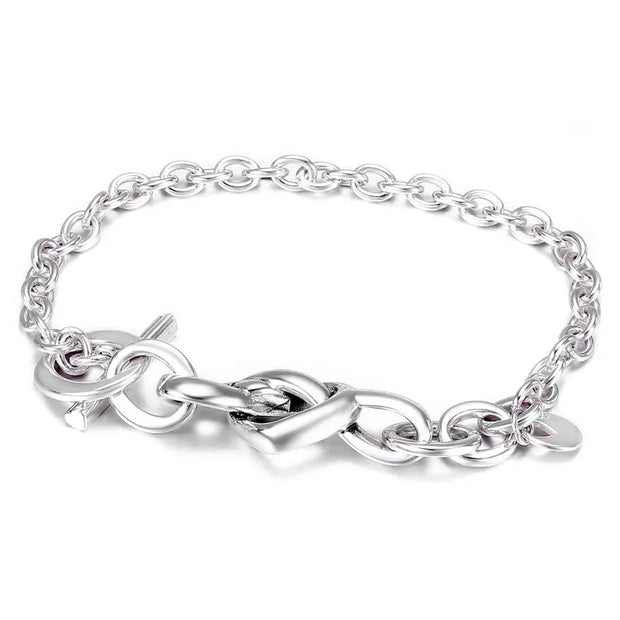Buy Me Link Pattern Chunky Infinity Bracelet - 925 Sterling Silver Heart Charm 
