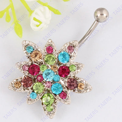 Buy Sunflower Belly Bar - Small Rhinestone Body Piercing Jewelry at Greater Goods