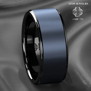 Buy Men's Black Tungsten Carbide Ring with Sea Blue Brushed Center -