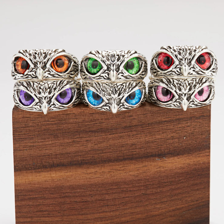 Buy New Vivid Cute Cat Eyes Owl Ring - Resizable Vintage Silver Design for Men and Women 