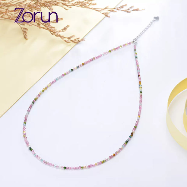 Buy Natural Stone Tourmaline Necklace - 2MM, 925 Sterling Silver, Zorun Jewelry for Women
