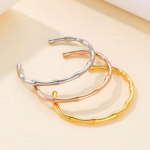 Stainless Steel Cuff Bracelets For Women Gold/Rose Gold/Silver Color Bamboo Oval Round Charm Bangle Bracelets Jewelry Wholesale