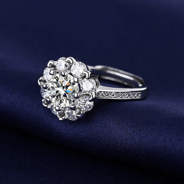 Buy South Korean Sunflower Diamond Ring - Elegant Opening Design with Mozanne Diamond 