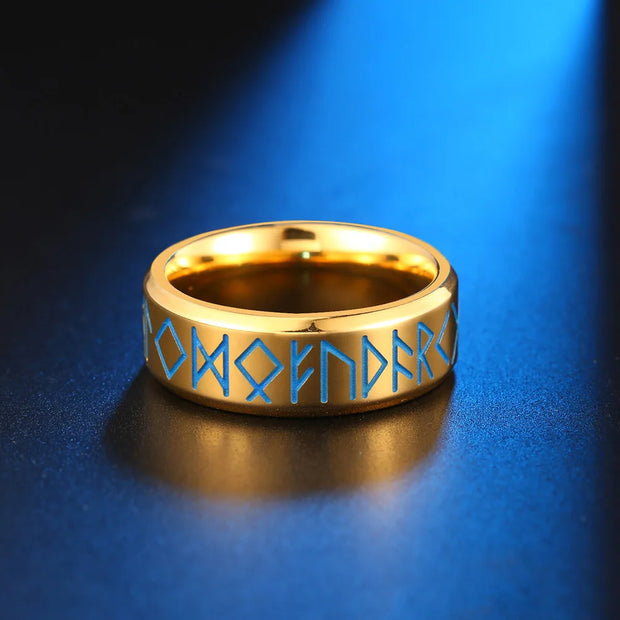 Vintage Stainless Steel Luminous Norse Viking Runes Rings For Men Women Glowing In Dark Titanium Fluorescent Ring Amulet Jewelry