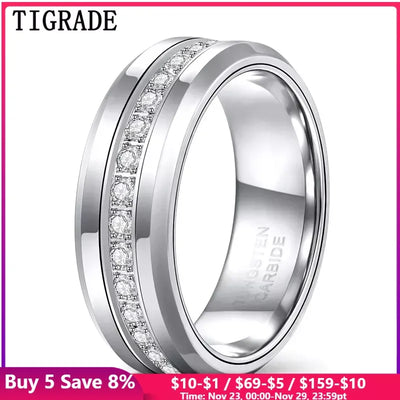Buy Tigrade 8mm Tungsten Wedding Bands with CZ - Trendy Eternity Ring | Greater Goods