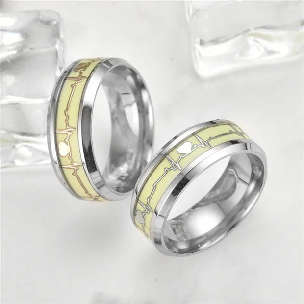 Buy Luminous Love Heart Couple Rings - Illuminate Romance with Glow-in-the-Dark Stainless Steel Rings,