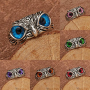 Buy New Vivid Cute Cat Eyes Owl Ring - Resizable Vintage Silver Design for Men and Women 